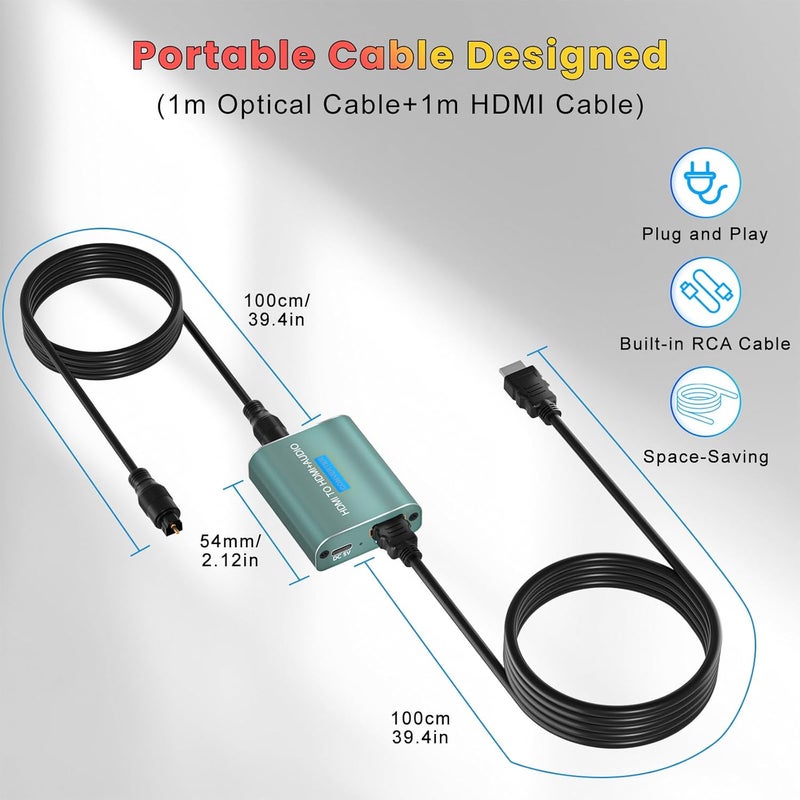 AMANKA موزع صوت HDMI 4K، محول فيديو وصوت HDMI إلى Toslink SPDIF يدعم Digital/DTS، PCM HDR10 (لا يدعم ARC) - Image 5